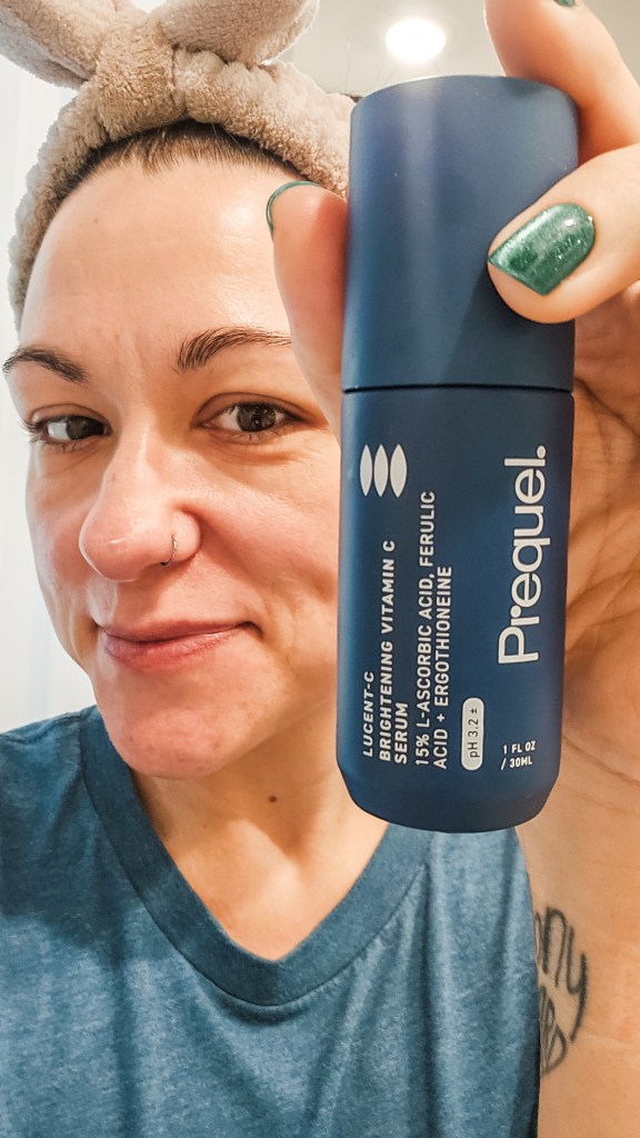 Prequel Lucent-C vitamin C serum used to brighten skin and fade post-acne marks