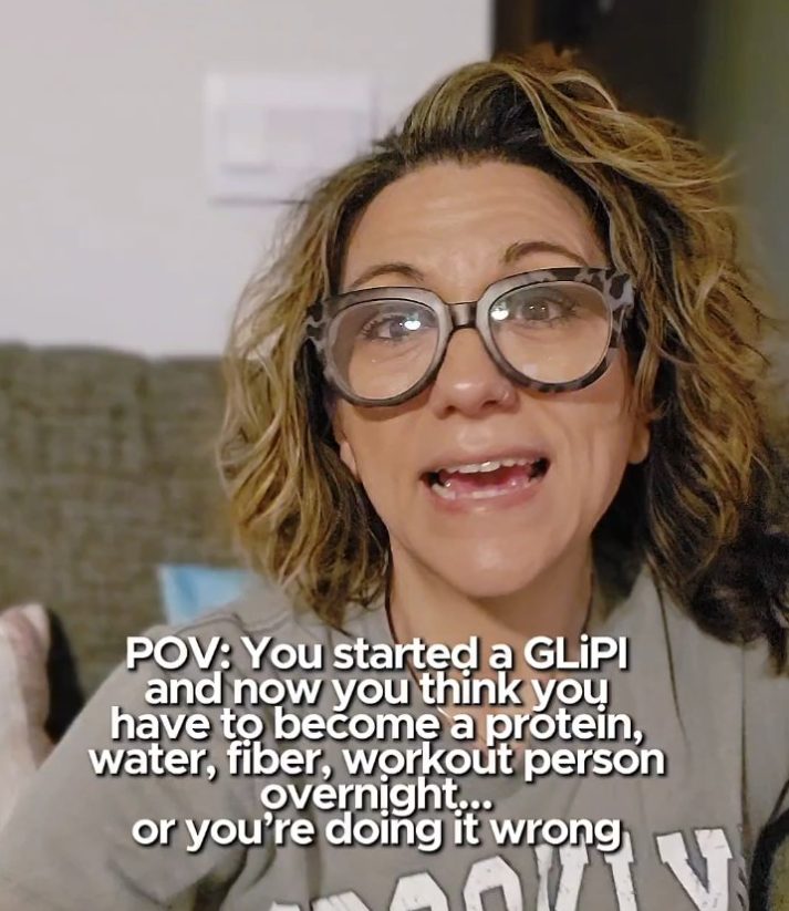 Niki from NicoleInScrubs in a talking-head video about starting a GLP-1 medication and not trying to change every habit overnight.